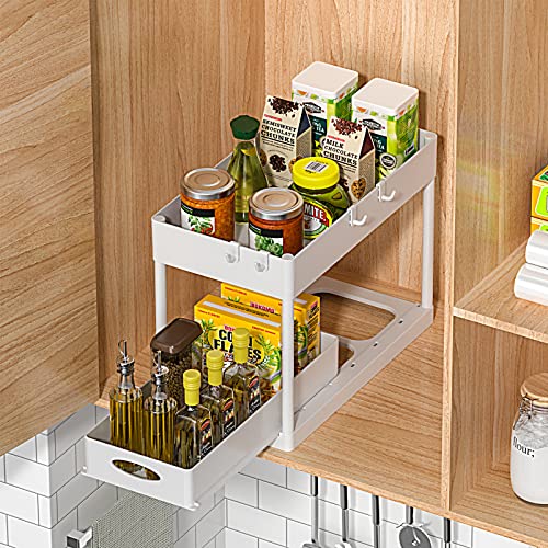 Puiluo Under Sliding Cabinet Basket Organizer, 2 Tier Under Sink Organizers White Under Sink Storage For Bathroom Kitchen #TOP7