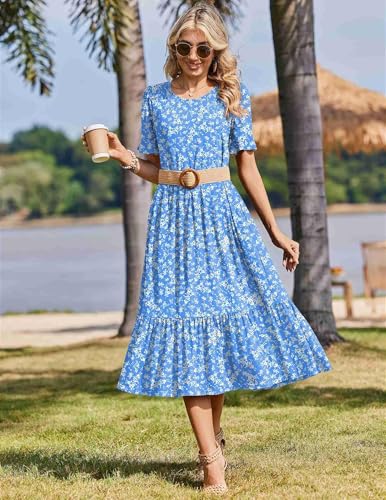 Image of Zeagoo Womens Summer Dresses 2026 Casual Midi Dress Flowy Sundress Ruffle Short Sleeve Tiered Dresses A Line Boho Dress