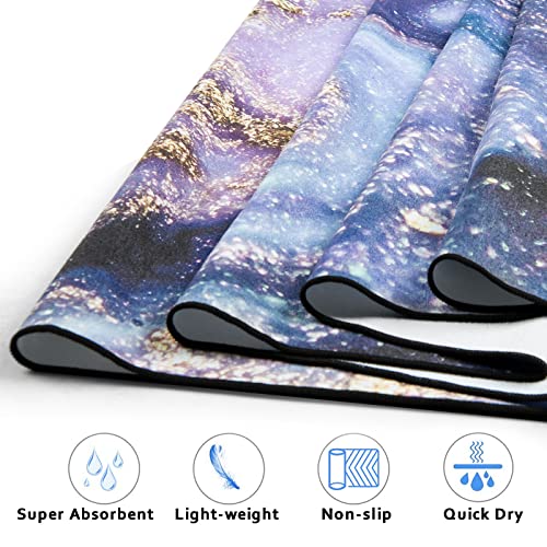 Qiyi Large Yoga Mat Towel With Corner Pockets, Non Slip Sweat Absorbent Hot Yoga Towels, Soft Yoga Blankets With Travel Bag, Skidless Mat Cover For Workout, Gym, Fitness - 74"X26", Purple & Pink Grain #TOP5