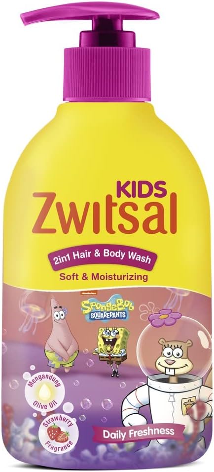 Zwitsal Kids 2in1 Hair and Body Wash, Daily Freshness, Soft and Moisturizing 280ML, pink, Small, 11.50z