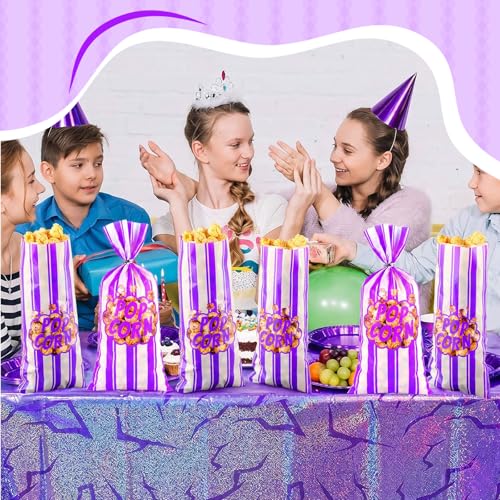 Image of Popcorn Bags Bulk Movie Night Pop Corn Plastic Bags for Popcorn Machine Pop Corn Snack Containers with Twist Ties for Carnival Graduation Party Supplies (Bright,Purple,200 Pcs)