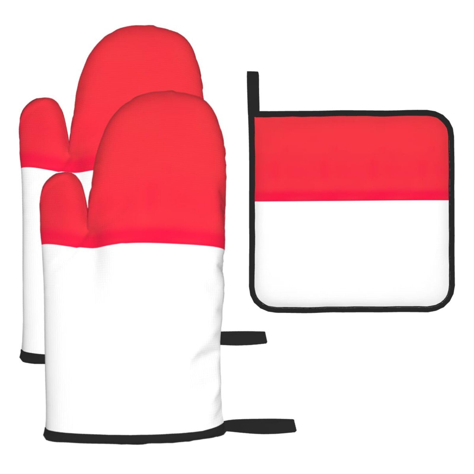 Indonesian Flag Print Oven Mitts Kitchen Gloves Set Everyday Baking Grilling Microwaving Cooking Gift