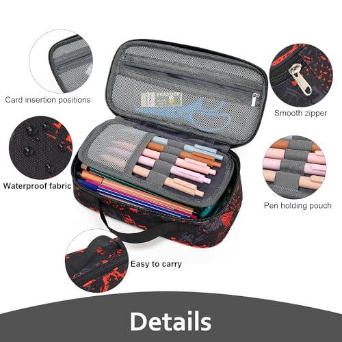 Image of XQXA Large Capacity Pencil Case Multi-Slot Pencil Pouch Durable Pencil Box Portable Makeup Bag with Handle for Office