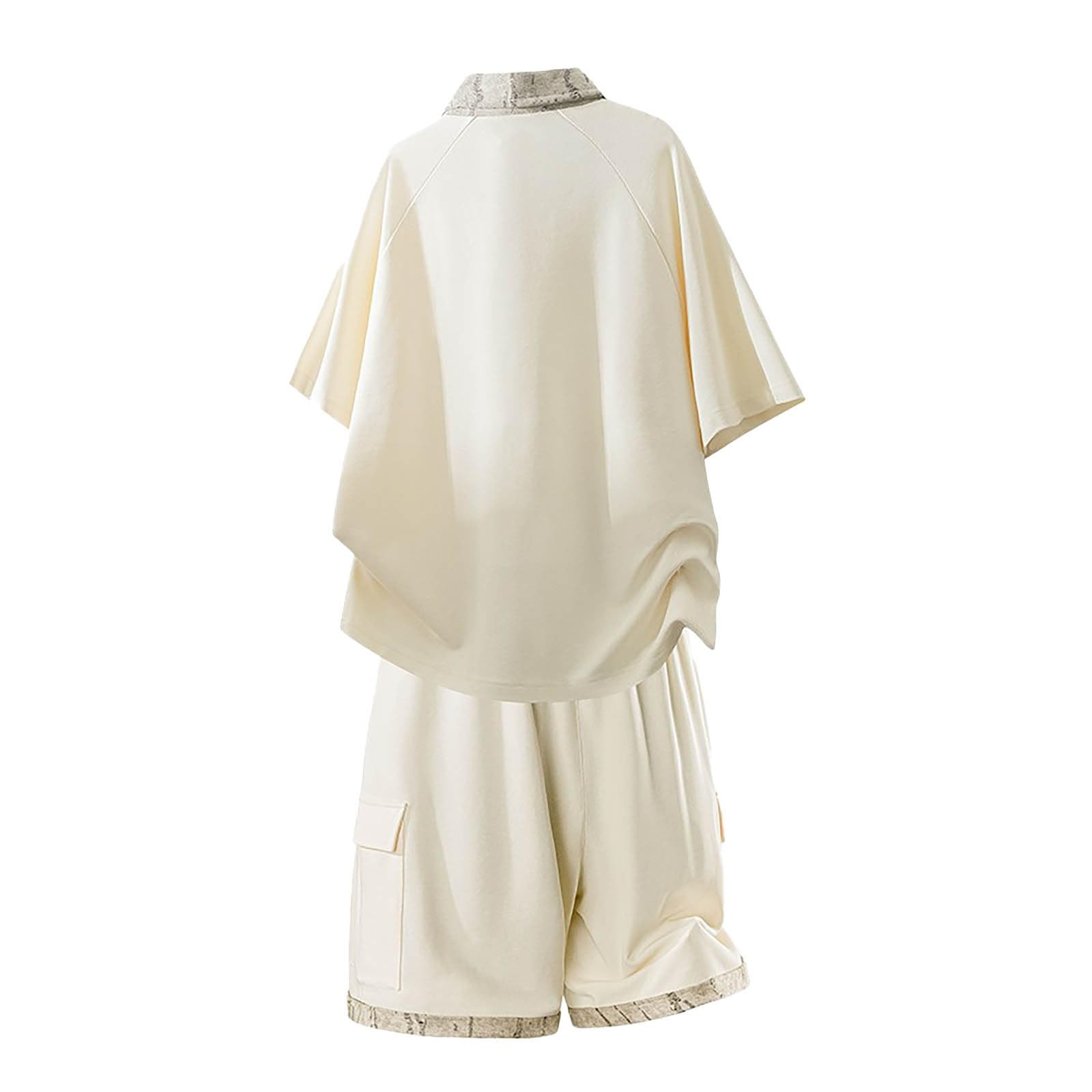 Tuta da jogging da uomo, 2 pezzi, casual, estiva, con polo, pantaloncini, con coulisse, risvolto, tuta da allenamento, per attività all'aperto, tempo libero, abbigliamento sportivo