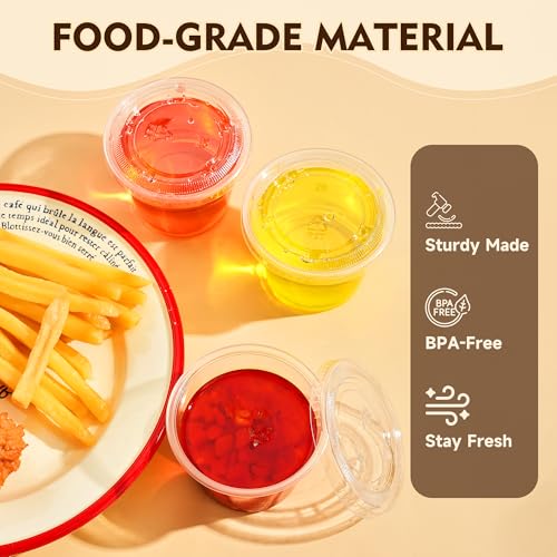 Image of YEEHAW 100 Sets - 5 oz Jello Shot Cups with Lids, Portion Cups, Clear Disposable Plastic Jello Shot Cups for Meal Prep, Salad Dressing, Souffle, Portion Containers