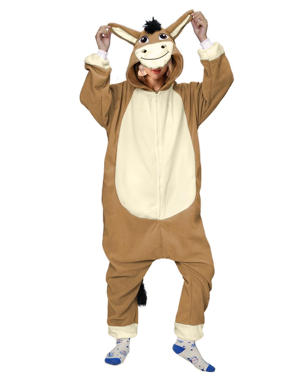 vavalad Unisex Adult Donkey Onesie One Piece Pajamas Animal Plush Halloween Christmas Costume for Women men-picture-51