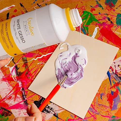 Creative Deco 1L White Gesso Acrylic Primer | Paint Undercoat Medium | Paint Base for Paper, Glass, Wood, Concrete | Professional Painting Surface Preparation | Non-Yellowing