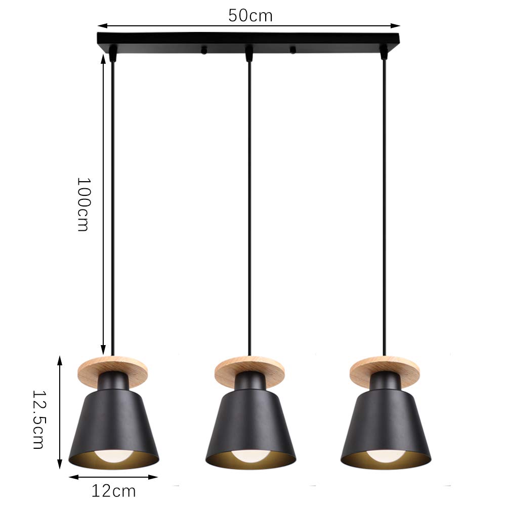 Lampa wisząca, industrialna, minimalistyczna lampa sufitowa w stylu vintage, 3-punktowa, gwint E27, żyrandol, czarna, do kuchni, restauracji, sypialni, baru (bez żarówki)