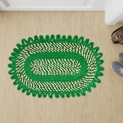 Image of Cotton Doormat for Home |Handmade Cotton Doormat | Quick Dry, Washable Door Mat for Home, Bathroom & Bedroom (40x60 cm, Green-Red-Blue)