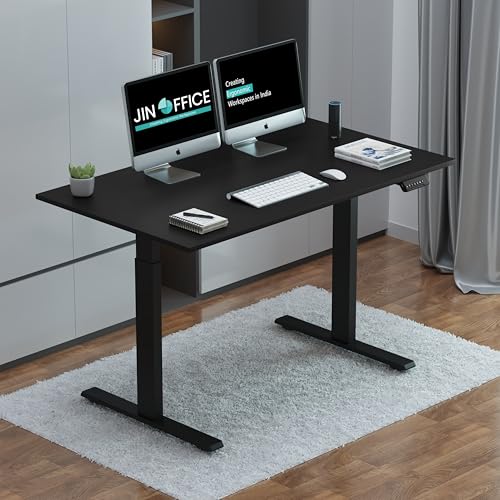Image of JIN OFFICE Zenith Electric Height Adjustable Table| Standing Desk with 100 Kg Wt. Capacity & 3 Year Warranty| Ergonomic Desk| Sit Stand Table with 3 Memory Preset| Black & Black|1200X750mm /25MM Thick