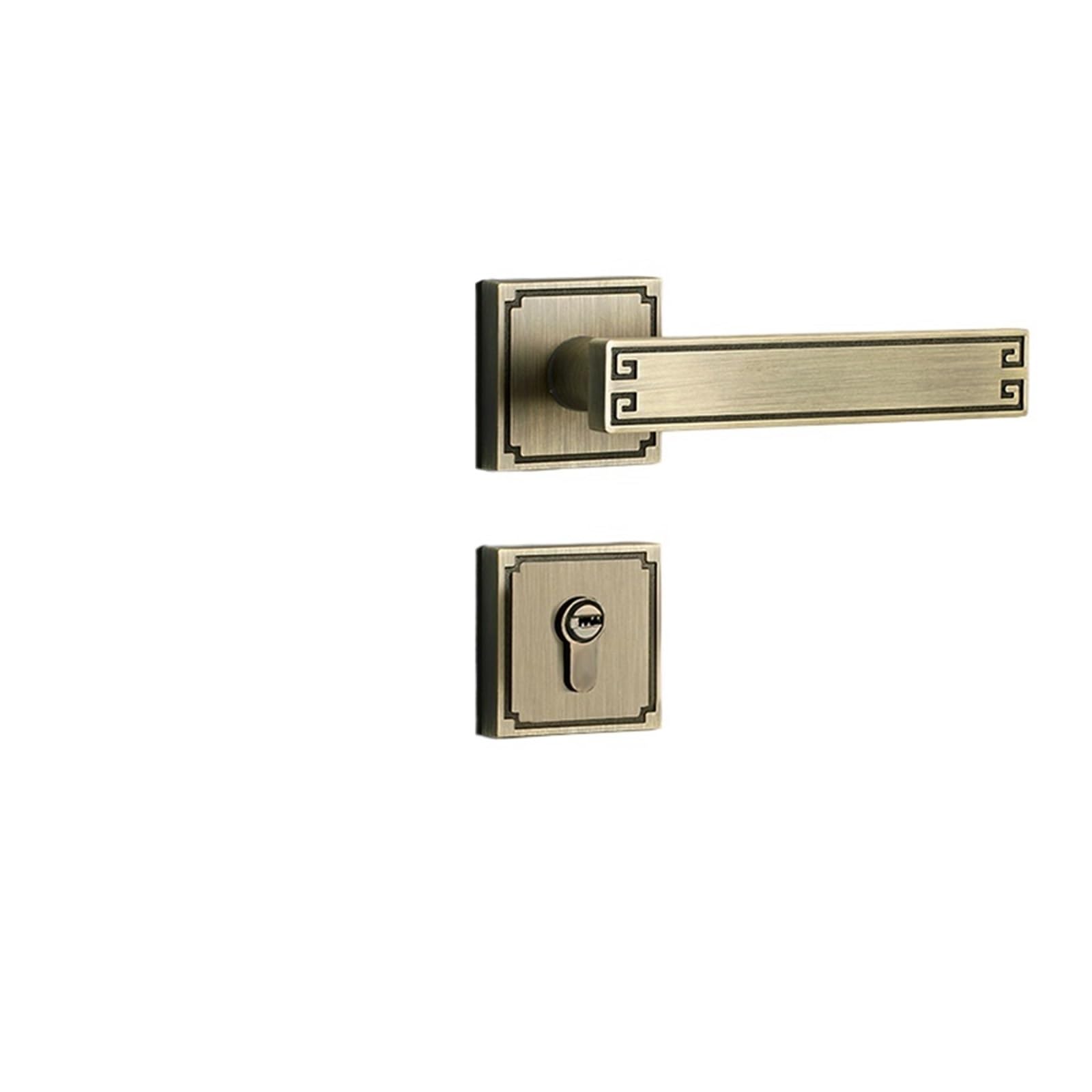 NYRXRYTCA Interior Door Lock Chinese Style Bedroom Room Black zinc Alloy Solid Handle Copper core Handle Lock Silent Door Lock(Bronze A split lock)