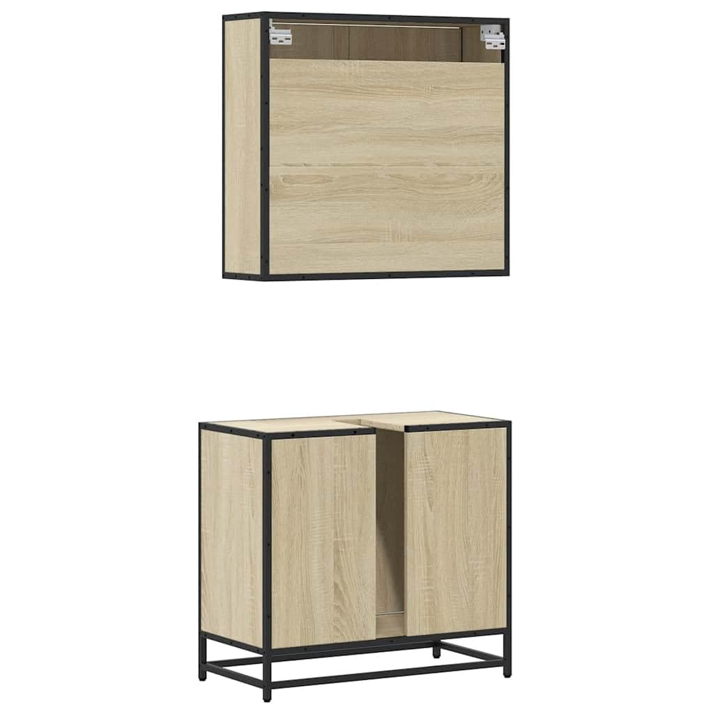 2-częściowy zestaw mebli łazienkowych, dąb Sonoma, materiał drewnopochodny z szafką pod umywalkę i szafką z lustrem 65 x 60 x 33 cm, miejsce do przechowywania dla gości, WC i łazienki, wiszące
