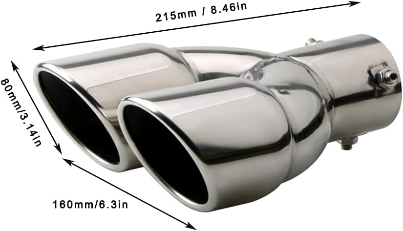 2.5 inch Inlet Dual Exhaust Tip Stainless Steel Polished Muffler Tail Universal Bolt-On Double Outlet Tail Pipe (Silver,Straight)