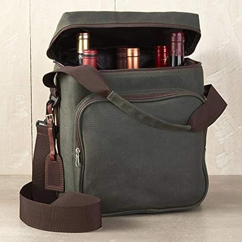 Wine Enthusiast 6-Bottle Waxed Canvas Wine Bag Tote Insulated Wine Carrier Cooler Travel & Picnics Holds Tall Bottles Includes Ice Pack Chilling Reusable Tote Bag for Wine Gifts & Outdoor Gatherings Cover