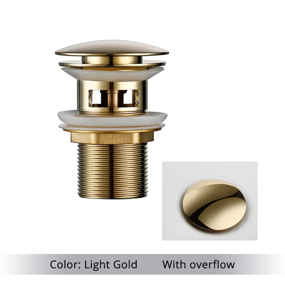 VVW&LIU Badezimmer Badewanne Pop Up Ablaufstopfen Ros¨¦Gold Poliert Korrosionsbest?ndig Langlebig Mit ¨¹berlaufloch Waschbecken Abflussstopfen,Hellgold,1