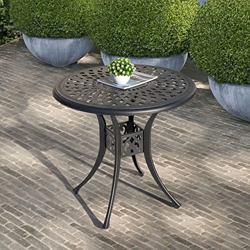 Image of NUU GARDEN 30 inch Round Patio Bistro Table, Cast Aluminum Round Outdoor Bistro Table with Ice Bucket Function and Umbrella Hole for Poolside, Deck, Backyard, Balcony, Black with Gold Point