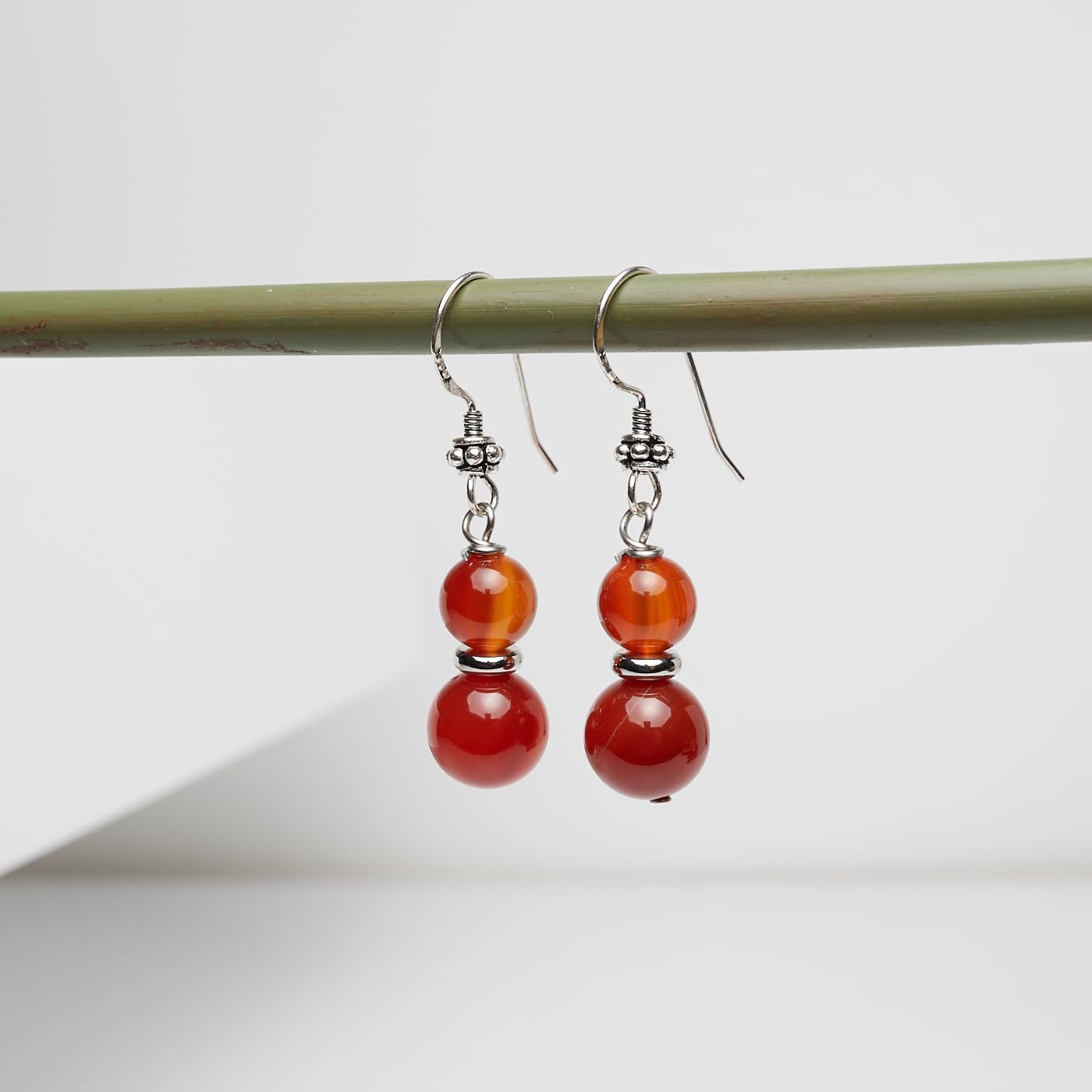 Handmade Women's Natural Gemstone Double Beaded Sterling Silver Dangle Drop Earrings | Gift for Women, Girls