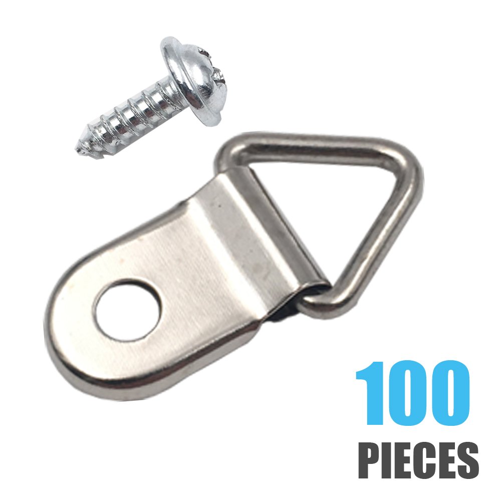 Comdox100 Pack Picture Hangers Triangle Ring Picture Frame Hanger with Screws