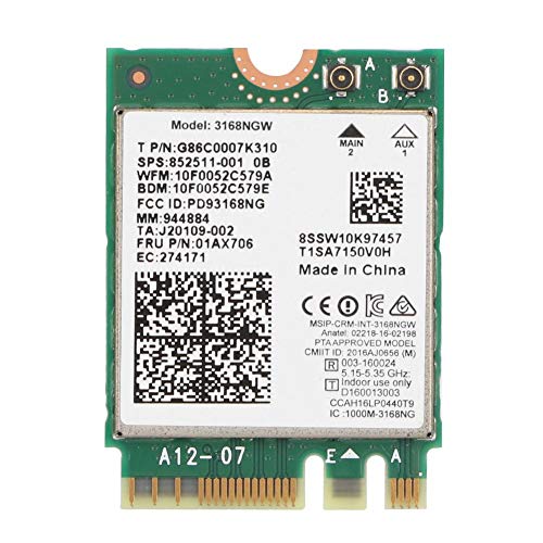 ASHATA Network Card, Wi-Fi Network Adapter Card for Intel Internet 3168NGW Wireless-AC Dual Band WiFi Network Card with Bluetooth 4.2