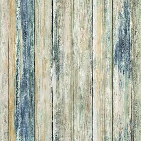 Hode Wood Effect Vinyl Wrap Self Adhesive Wallpaper 45cmx2m Waterproof Removable Sticky Back Plastic Roll Blue Green Wood Peel and Stick Wallpaper for Bedroom Living Room Bathroom Cover