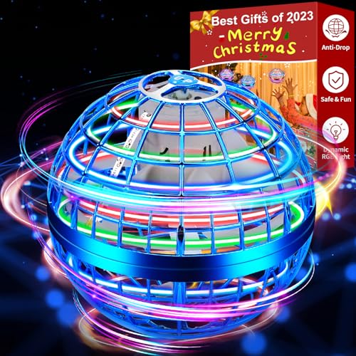 Vantexi 2023 Flying Orb Ball Toy,Flying Ball Drone Hand Controlled,Galactic Fidget Spinner Ball Toys with LED Light,Cosmic Globe Boomerang Ball for Christmas Birthday Gifts(Blue)