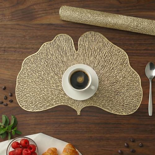 Image of Kuber Industries 4 Pcs Set Leather Side Table Mats | Washable Placemat /Dining Table Mat for Wedding and Family Functions | Butterfly Design - Golden