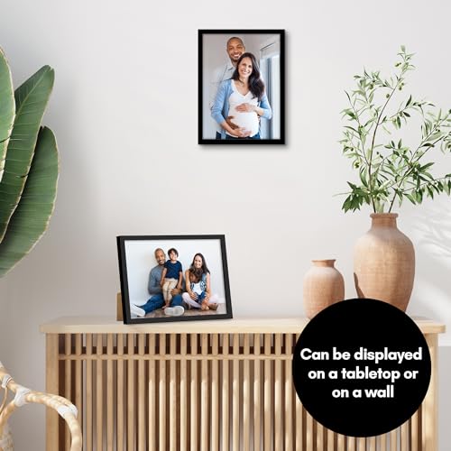 Americanflat 8x11 Picture Frame with Shatter-Resistant Glass - Streamline Collection - Thin Border Photo Frame for Tabletop and Wall Display - Hanging Hardware and Easel Stand Included - Black
