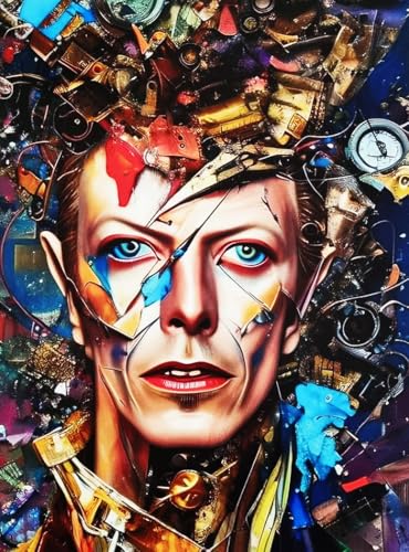 KUSTOM ART Poster mural décoratif série chanteurs célèbres David Bowie Illustration abstraite Impression artistique sur papier couché 40 x 30 cm sans cadre