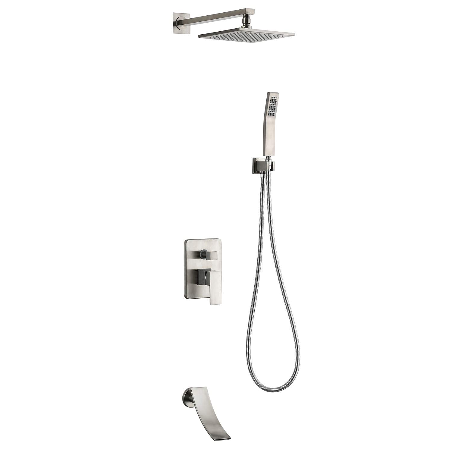 OZBMA Shower Faucet System Mixer Set, Taps with Waterfall Tub Spout, Brass 3 Function Bathroom Rainfall, Set Hand and Hose Kit,Black (Borstad Nickel tum)