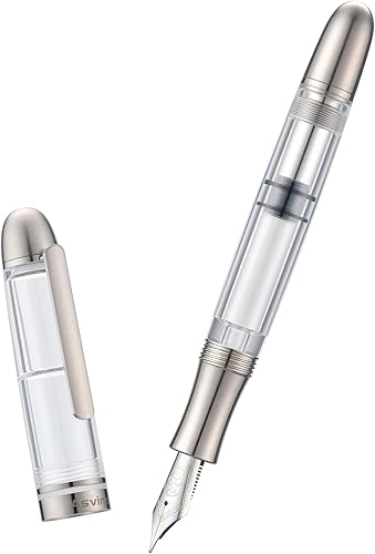 Miniatura 8 de Asvine P36 - Pluma estilográfica de titanio con relleno de pistón, punta fina Bock, juego de estuche de acrílico transparente transparente para