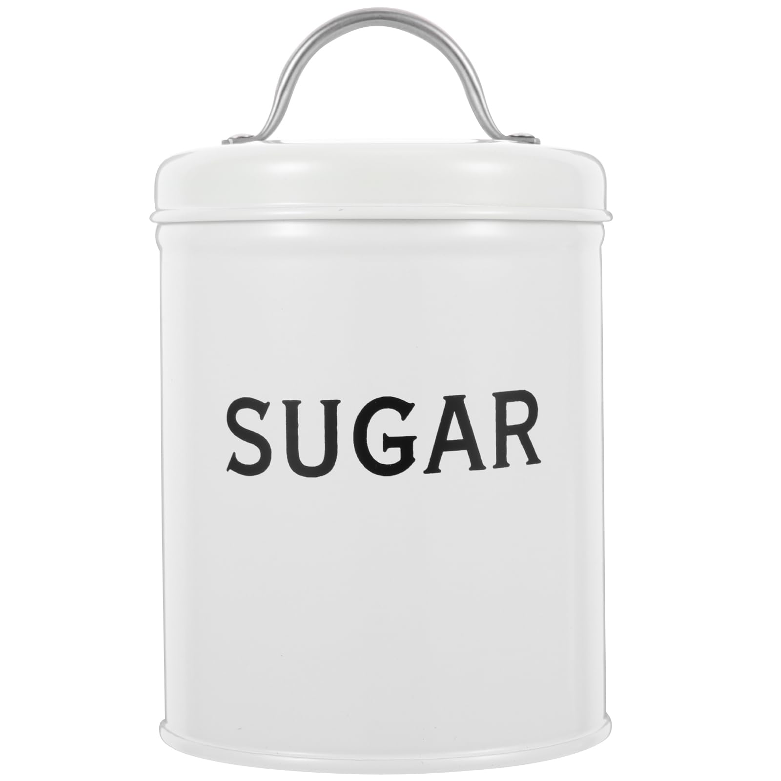 PRETYZOOM Metal Sugar Canister, Small White Canister for Kitchen, Vintage Sugar Canister Jar with Airtight Lid, Kitchen Countertop Decorative Sugar Container (12x9.7x9.7cm)