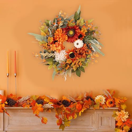 Couronne de vacances d'automne décoration chaleureuse maison et mur - 4