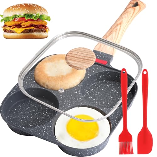 Comparison: Best Pan For Making Eggs 9 4-Cup Egg Pan, Premium Egg Pans Nonstick, Omelette Pan with Lid , Healthy Egg Frying Pan for Breakfast, Egg Sandwich, Hamburger, Pancake, Egg Skillet Suitable for Gas Stove & Induction Cookware