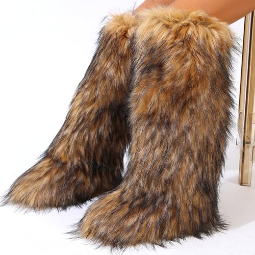 Valpeak Womens Faux Fur Boot Winter Fluffy Long Furry Boots for Girls Outdoor Fuzzy Knee-High Boots2