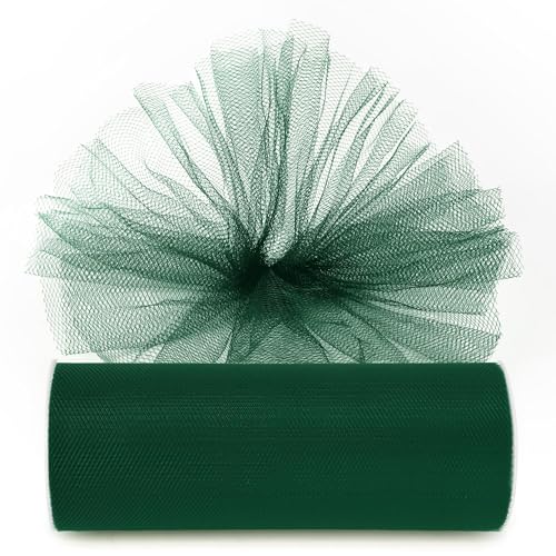 Image of Forest Green Tulle Fabric Ribbon 6 Inch by 25 Yards Rolls Fabric Spool Tulle for Gift Wrapping Wedding Decorations Craft Supplies DIY Tutu Skirt Baby Shower Birthday Party