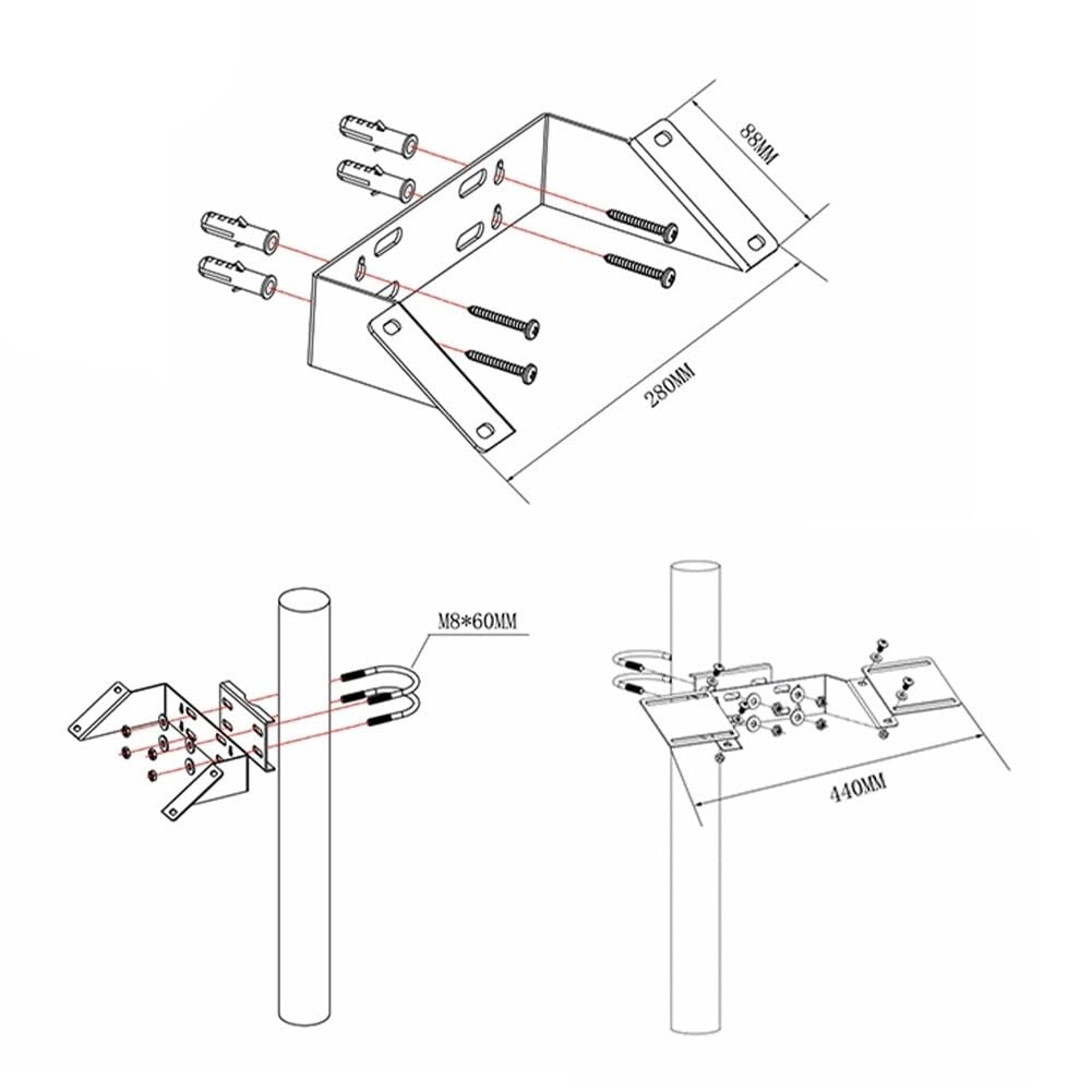 Staffa di montaggio per pannello solare regolabile per parete o palo, inclinazione di 35° per pannelli da 3 W-15 W, adatta per pali da 60-90 mm e fino a 440 mm di larghezza, acciaio nero