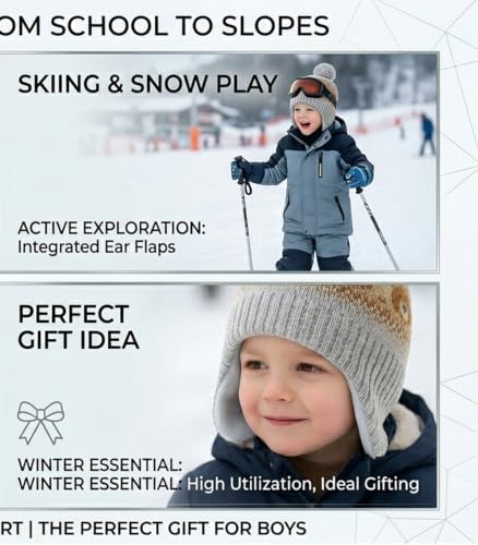 Image of LMLALML Boys Winter Hat Earflap Knitted Beanie for Kids Warm Fleece Lined Thicken Hat for Baby
