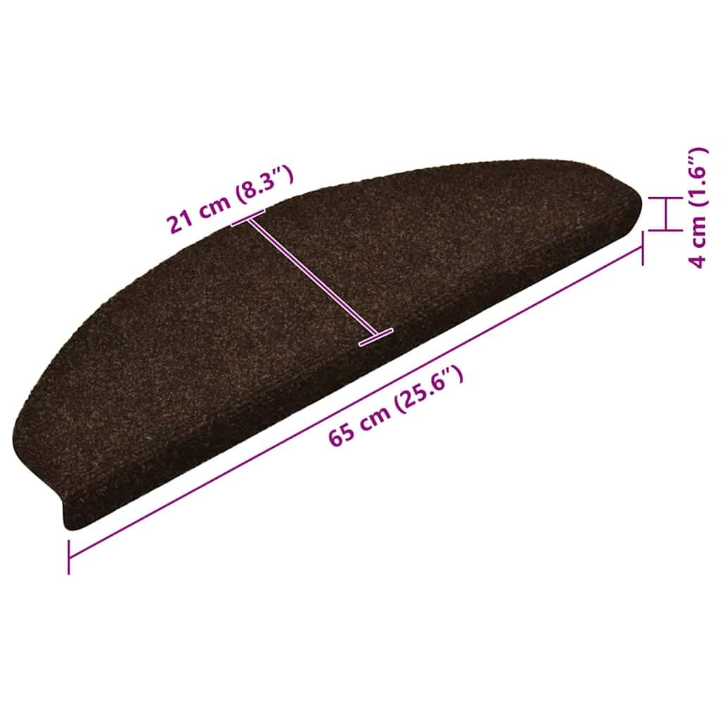 Stufenmatten Selbstklebend 30er Set - Treppenteppich 65x21x4 cm Braun Halbrund, Treppenstufen-Matten aus Nadelvlies für rutschfesten Treppenschutz im Innenbereich