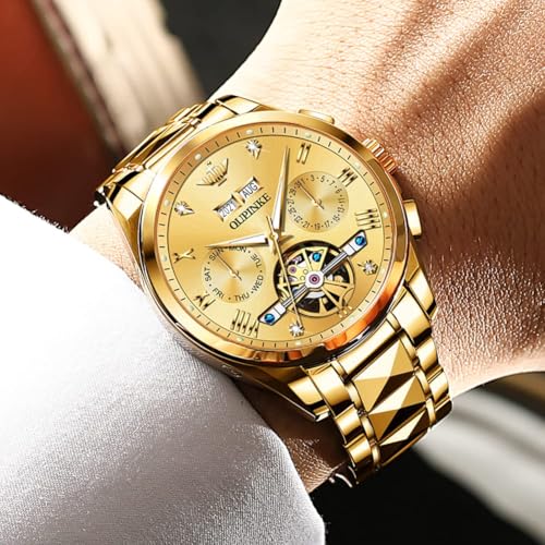 Image of OUPINKE Watches for Men Automatic Skeleton Self Winding Dress Wrist WatchBusiness Waterproof Luminous Tungsten