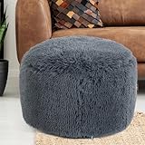 BALAPET Fluffy Pouf Ottoman with Down-Alternative Filling, Stuffed Round Faux Fur Pouf Ottoman Foot Stool, Floor Bean Bag Chair, Foot Rest for Living Room Bedroom, Dark Grey