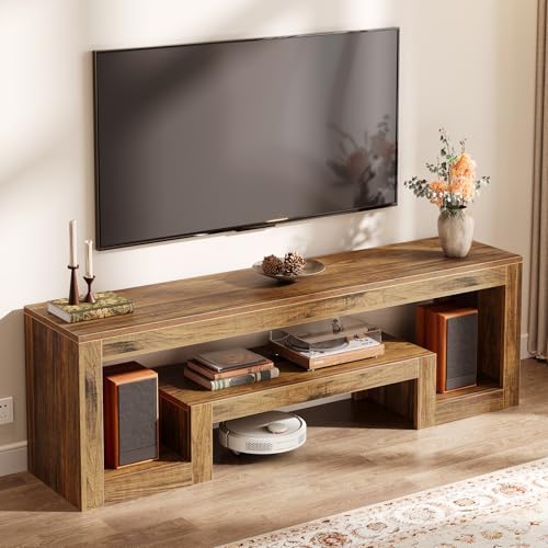 Tribesigns Mueble de TV, Mesa de TV de hasta 65 Pulgadas, 160 cm para Salón, Dormitorio, Estante Abierto, Marrón Rústico