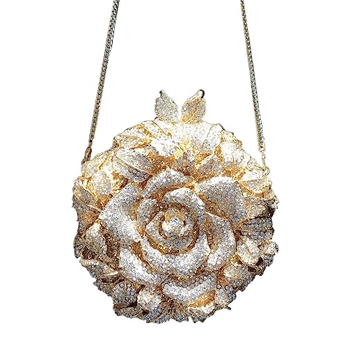 SYGZMY Bolsa de Maquillaje for la Cena, Bolsa de Piedra de Agua con Flores, Vestido de Fiesta con Cadena, Bolsa Redonda pequeña