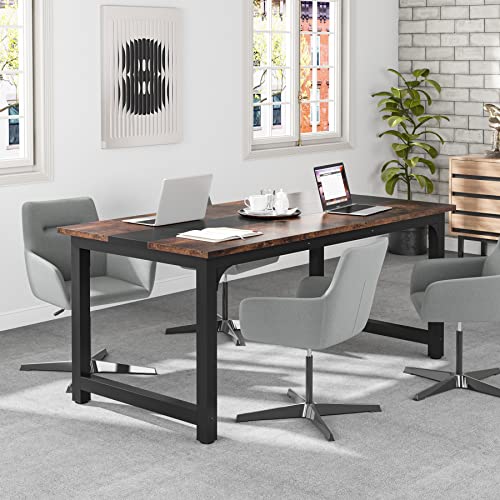 Image of Tribesigns 63 inch Executive Desk, Large Office Computer Desk with Thicken Frame, Modern Simple Workstation Business Furniture for Home Office, Vintage Brown /Black