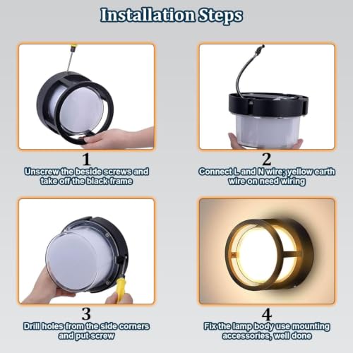 Image of fizzytech Round LED Wall Light, Modern Black Decorative Wall Lamp with Warm White Lighting for Living Room, Bedroom, Hallway & Home Decor, Pack of 2