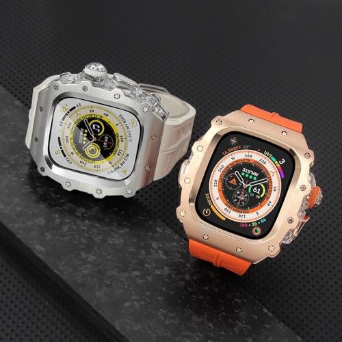 Correa de acero inoxidable de lujo para Apple Watch 44mm y 45mm con funda protectora Agate 3