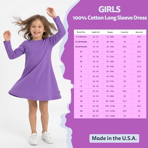 Image of City Threads Girls' 100% Cotton Long Sleeve Dress - Active Kids School, Playing, Parties - Made in USA