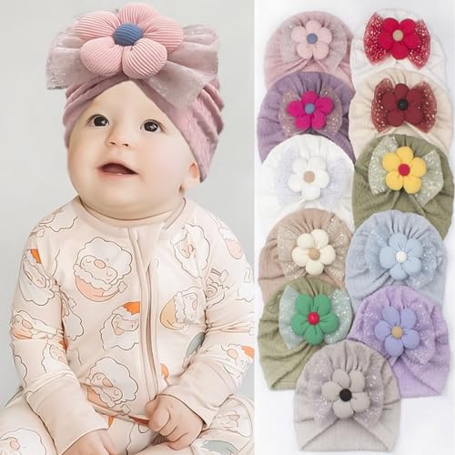 Baby Turban Hat Bowknot Flower Headwrap Newborns Caps Soft Bonnet Caps Hospital Hat for Baby 0-12 Month4