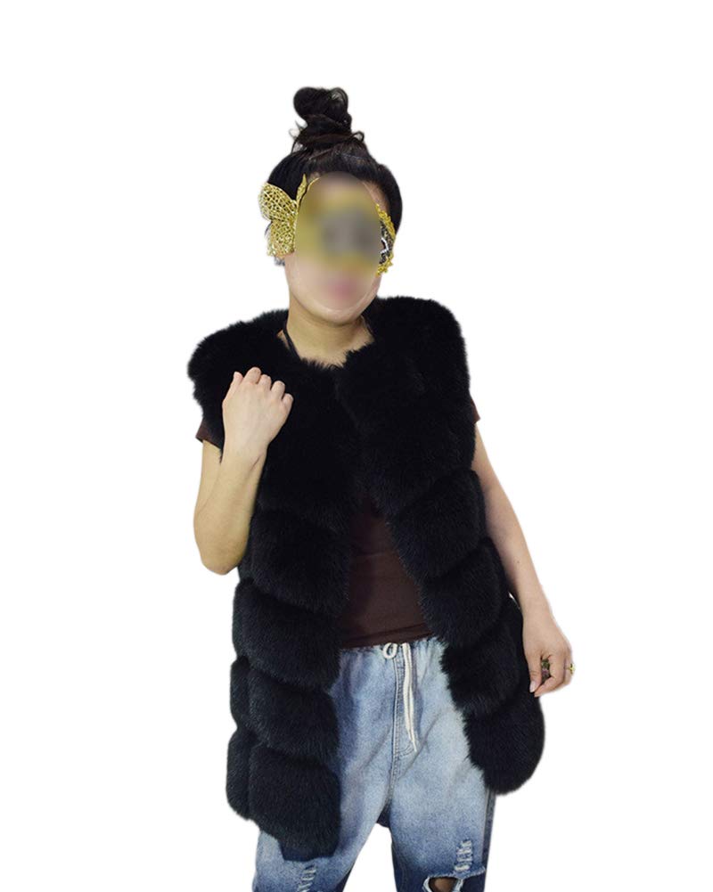 Guocu Women's Black-1 Faux Fur Gilet Jacket Sleeveless Vest Coat Winter Bodywarmer Soft Fluffy Waistcoat Winter Warm Long Cardigan Outwear Parka With Fur M