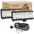 Nilight Side Shooter LED Light Bar 2PCS 7 Inch Triple Row Spot Flood Combo Lights Led Work Light with Wiring Harness Kit for Off Road Fog Light Driving Light on Truck SUV ATV UTV