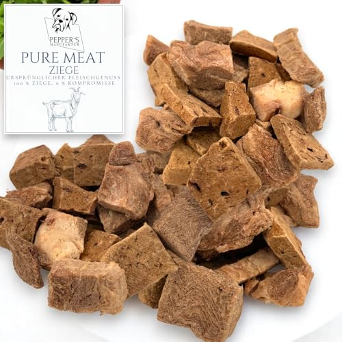 Pure Meat Ziege von Pepper’s Manufaktur – 100 % Ziege, gefriergetrocknet – TrockenBARF- Monoprotein-Snack für Sensible Hunde – naturbelassen, ohne Zusätze, ideal bei Unverträglichk (200g)